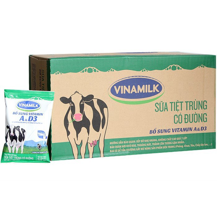 Thùng sữa tiệt trùng Vinamilk bịch 220ml x 48 bịch[ dâu, socola, ít đường, có đường ]