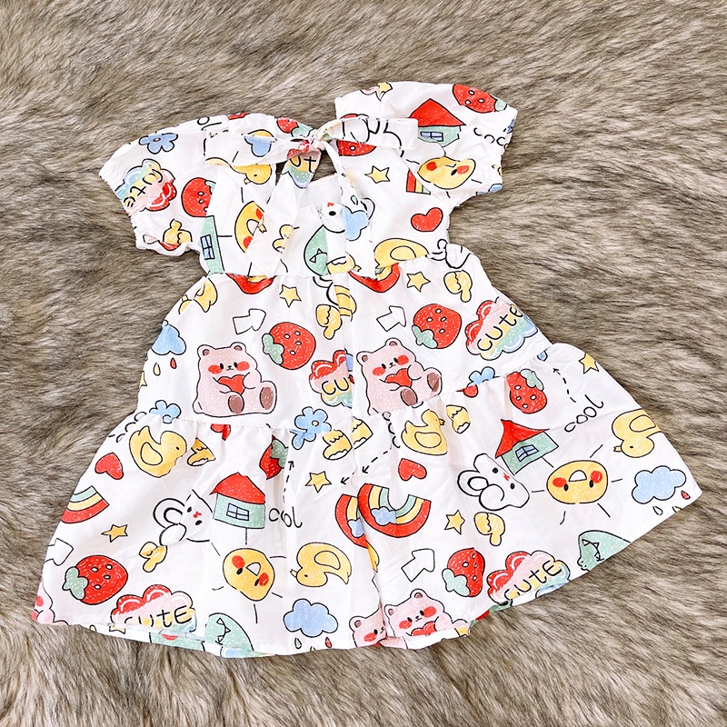 Váy cho bé gái, Đầm cho bé gái 7-23kg chất đũi mềm dáng xòe tay phồng xinh xắn Baby-S – SD087