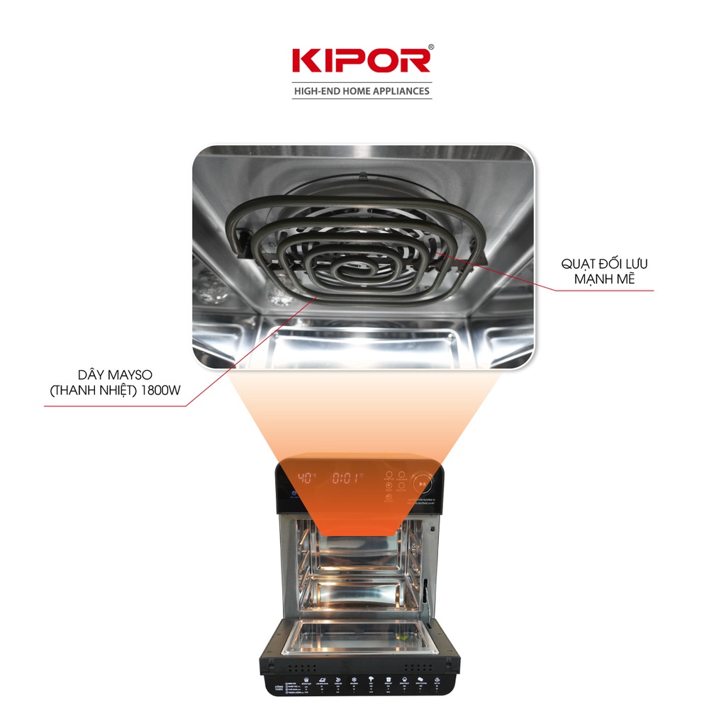 Nồi chiên không dầu KIPOR KP-AF657 - 15L - Lò nướng điển tử RAPID AIR nhiệt tối đa 230 độ - Bảo hành tại nhà 12 tháng