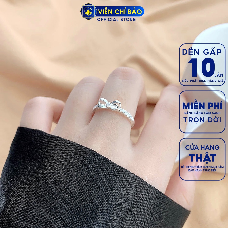 Nhẫn bạc nữ hình nơ viền đá chất liệu bạc 925 thời trang phụ kiện trang sức Viễn Chí Bảo N400876