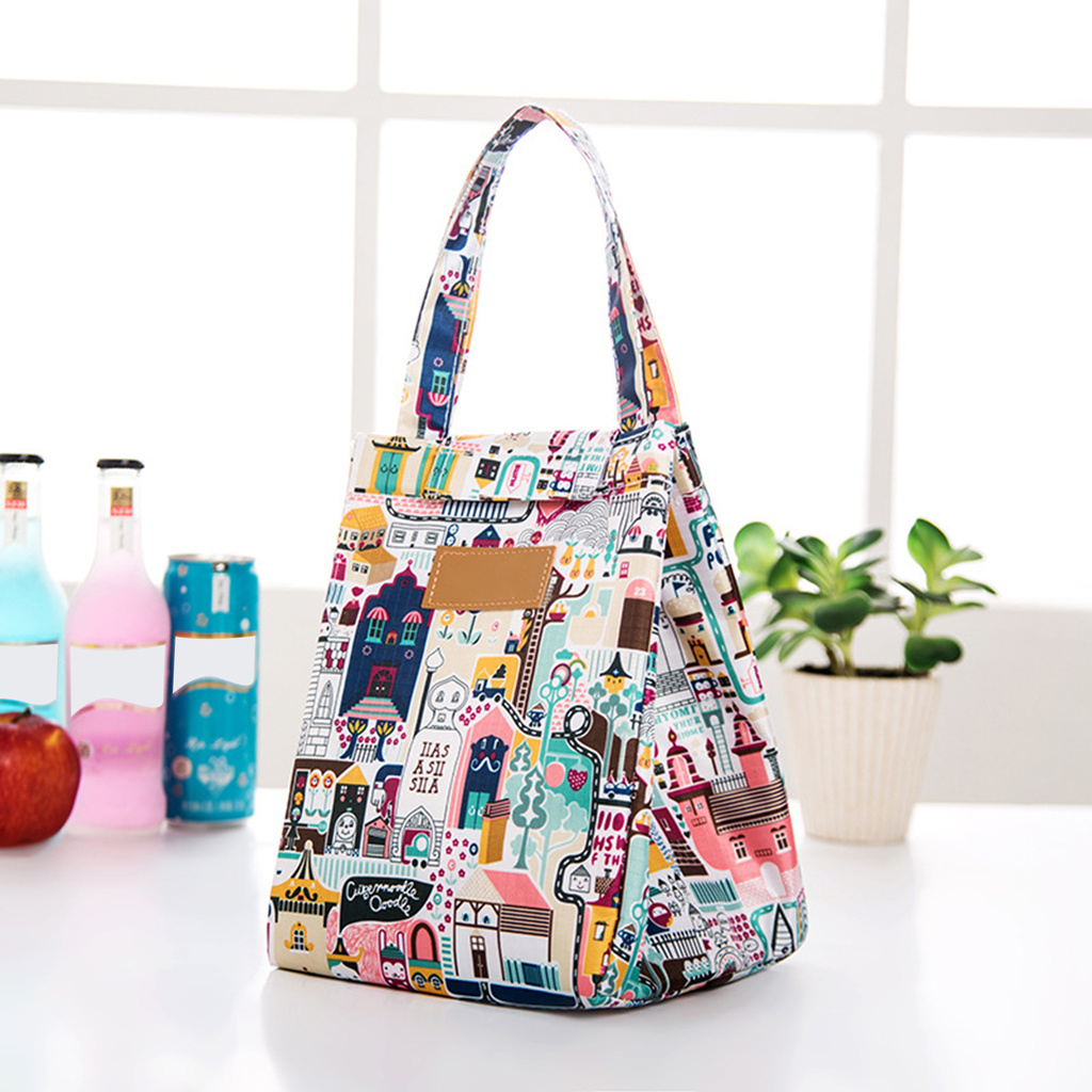 Big_Food Cooler Bag Large Capacity Fastener Tape Flower Pattern Perfect Insulated Lunch Bag for Work