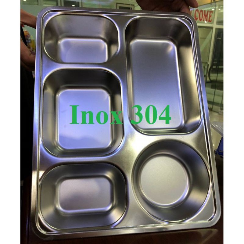Bộ khay cơm 5 ngăn inox 304 nắp inox