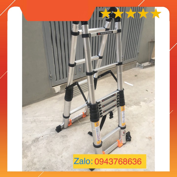 Thang Nhôm Rút Đôi Chữ A (2.8M+2.8M) - Có Bánh Xe