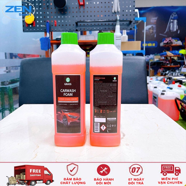 Nước Rửa Xe Bọt Tuyết, Dung Dịch Xà Phòng Rửa Xe Siêu Đặc Grass Chai 1L- Tặng Kèm 1 Khăn Rửa Xe Cao Cấp