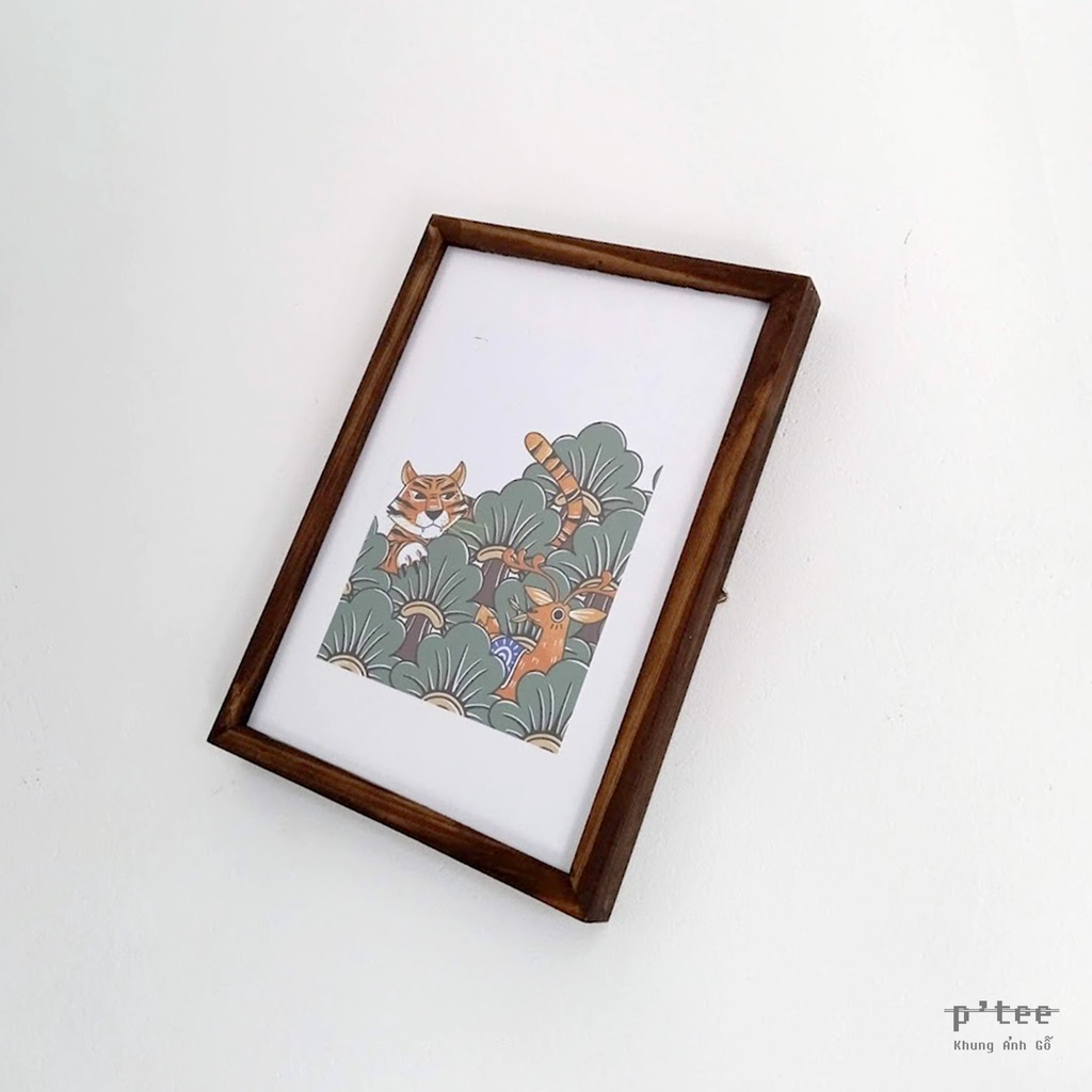 Khung ảnh gỗ Basic A4 21x30 Stain nâu - Khung hình gỗ thông mặt kính treo tường để bàn Wooden Frame QLMQ Home