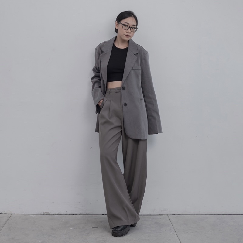 Áo khoác blazer đệm vai oversize form đứng Ash Clay BLAZER