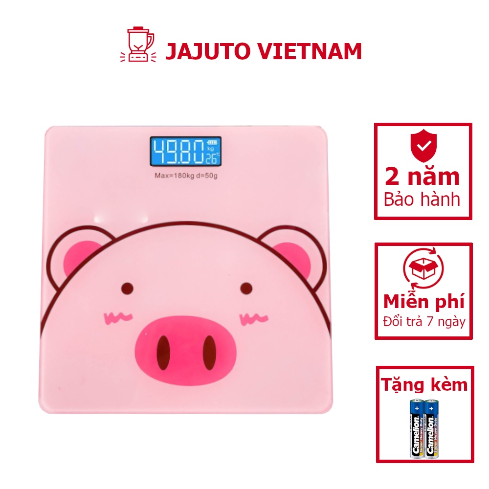 [Lỗi 1 đổi 1] Cân Sức Khoẻ Heo Hồng, Kính Cường Lực 180kg, Màn Hình Số Kèm Đo Nhiệt Độ Phòng