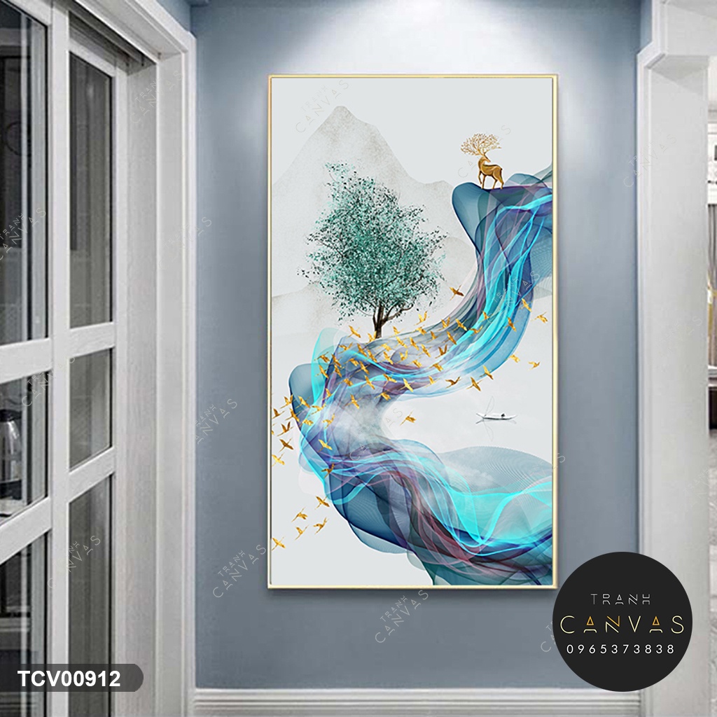 Tranh Canvas Hươu Tài Lộc khổ dọc