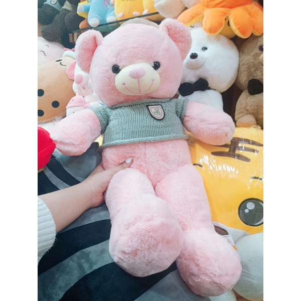 Gấu bông teddy hồng áo len lông mềm mịn, quà tặng gấu bông 60cm hàng cao cấp
