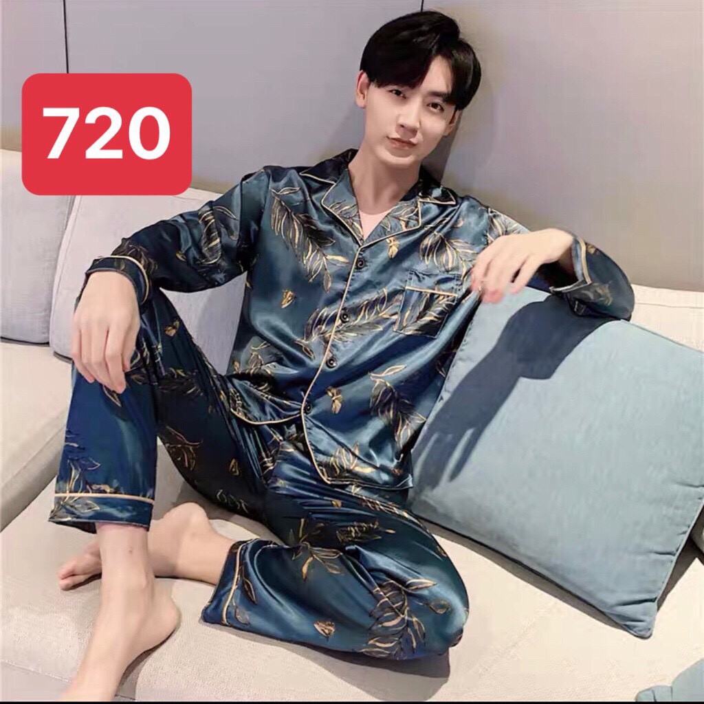 Bộ đồ dài tay mặc ở nhà - Pyjama cho nam lụa bóng cao cấp