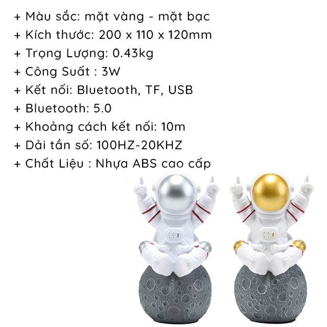 Loa Di Động Bluetooth Phi Hành Gia Nổi Bật Hỗ Trợ Kết Nối Thẻ Nhớ TF, USB Dùng Cho Laptop, Máy Vi Tính, Điện Thoại