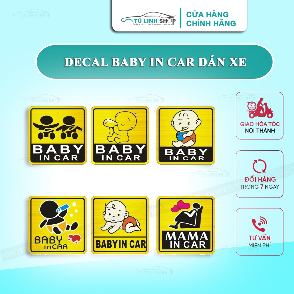 Tem Baby in Car dán đuôi xe ô tô, nhiều mẫu đáng yêu để lựa chọn