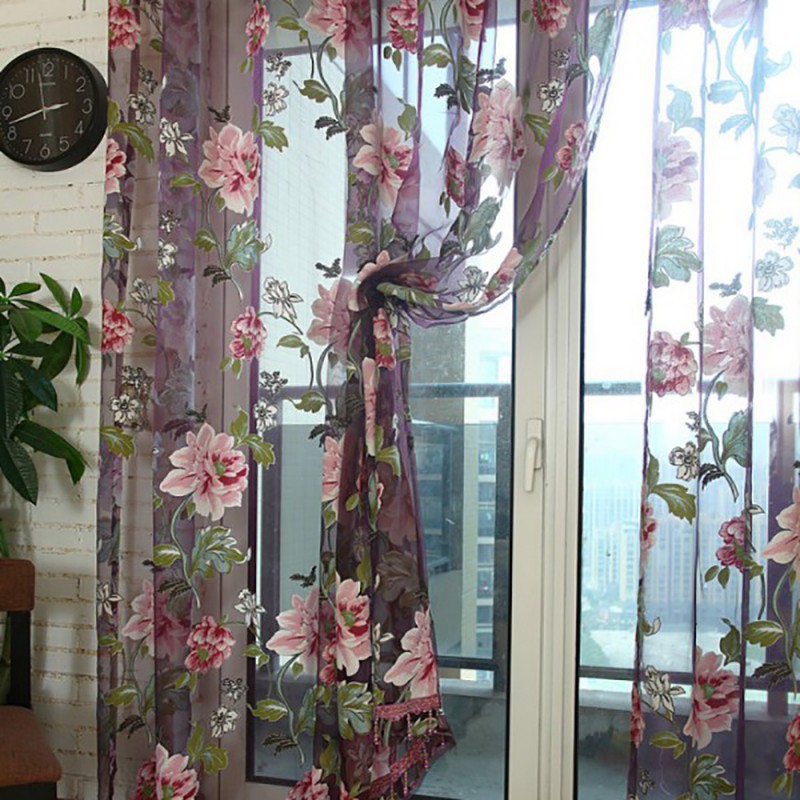 Rèm cửa vải mỏng trang trí nhà hình hoa