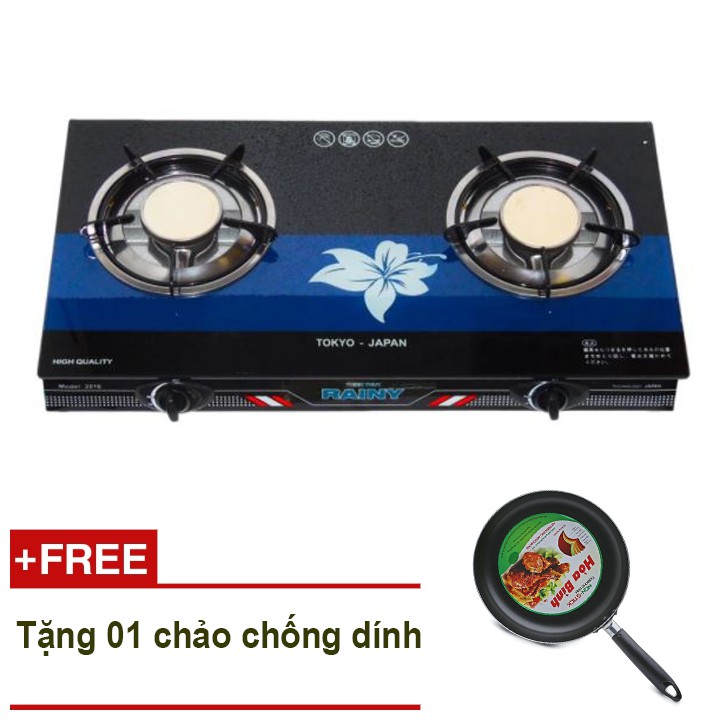 Bếp gas đôi hồng ngoại mặt kính Rainy 2017 Tặng chảo chống dính.