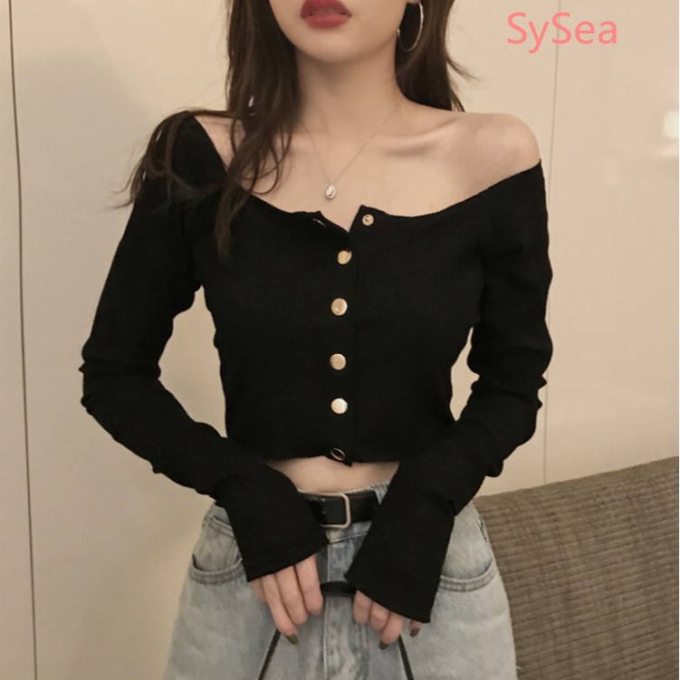 Áo croptop dài tay trễ vai xinh xắn dành cho nữ