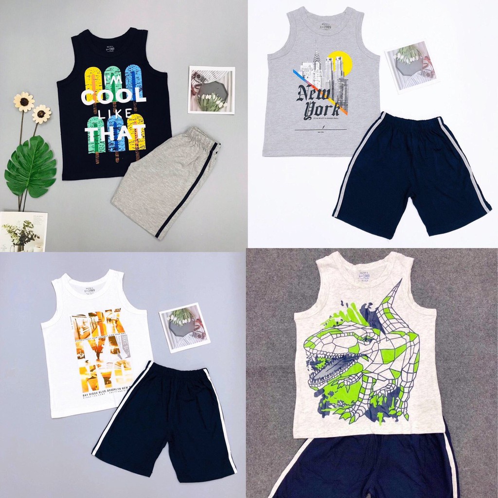 Đồ bộ bé trai, bộ ba lỗ cho bé chất thun cotton, nhiều màu, size 4-14 tuổi - KITTY-KIDS