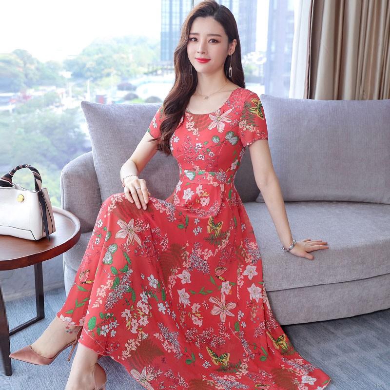 Đầm cổ tròn tay ngắn họa tiết hoa nhí phong cách thời trang Bohomian