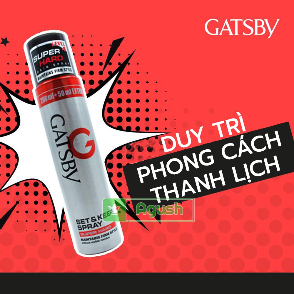 Gôm xịt tóc nam nữ tạo kiểu giữ nếp tóc mềm Gatsby Set & Keep Hair Spray Super Hard 250ml chính hãng thơm hoa quả giá rẻ