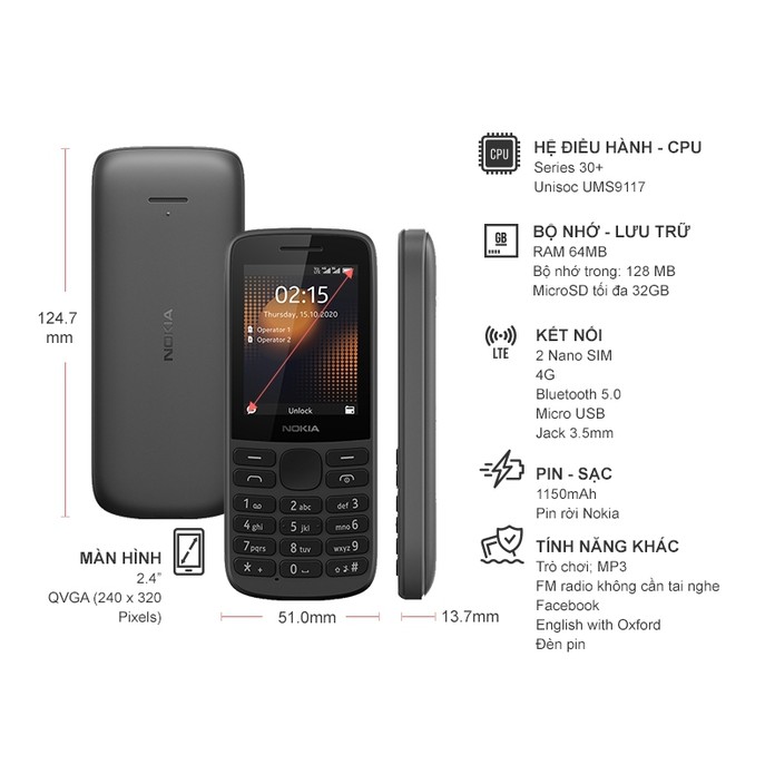 Điện thoại di động Nokia 215 4G Dual Sim - Hàng Chính Hãng