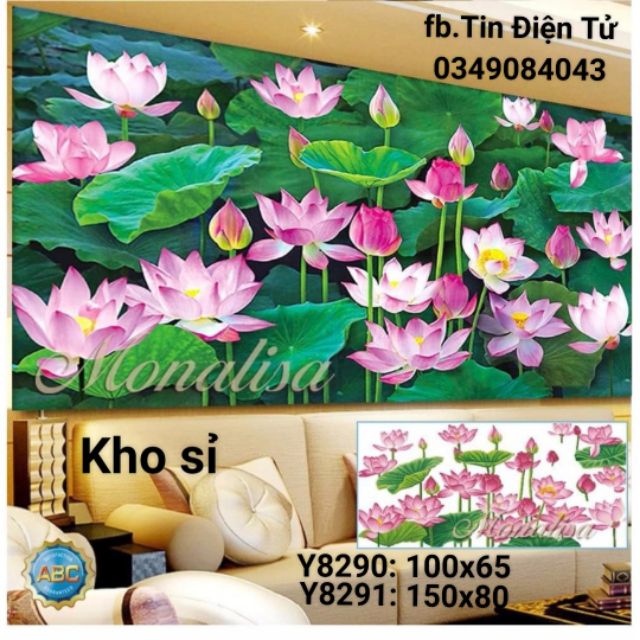 Tranh đính đá HOA SEN Y8291 (150x80cm) Y8290 (100x65cm) chưa đính.