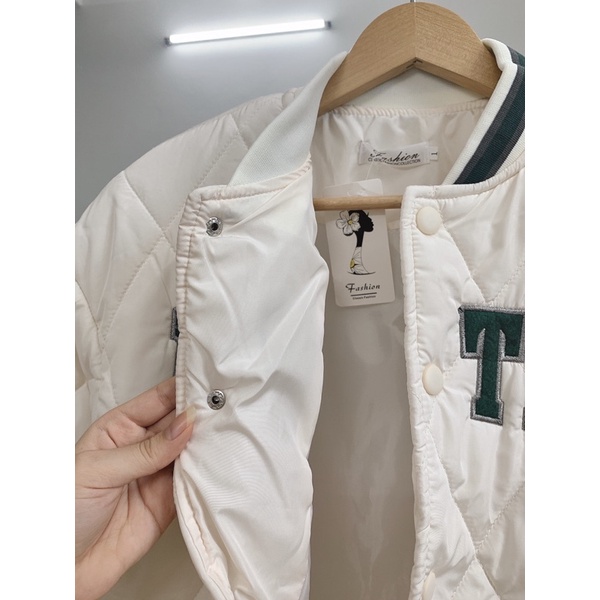 Áo khoác bomber bóng chày form rộng đệm cotton thêu chữ unisex Hàn quốc