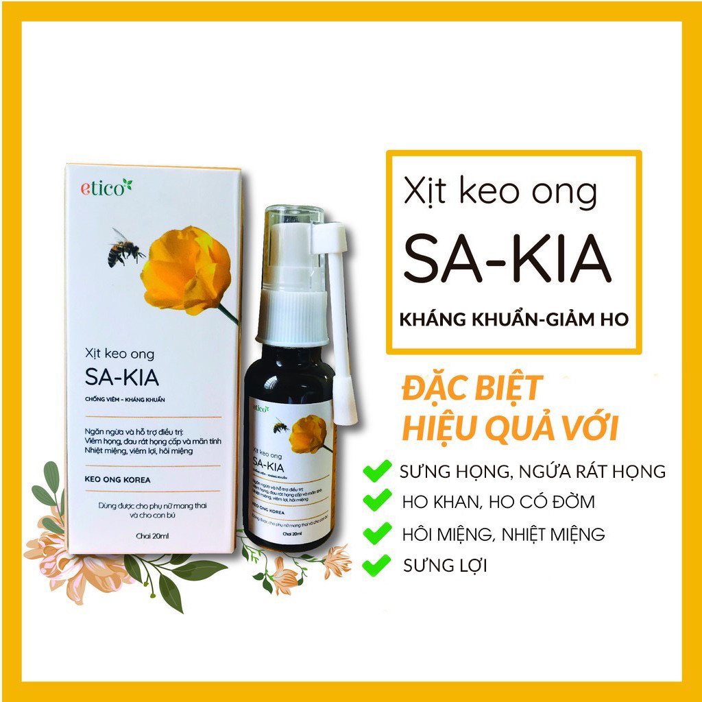 Xịt họng keo ong Hàn Quốc Sakia LAVIMA hỗ trợ giảm đau họng, sưng lợi, giảm ho cho bé và mẹ bầu 20ml (160 lần xịt)