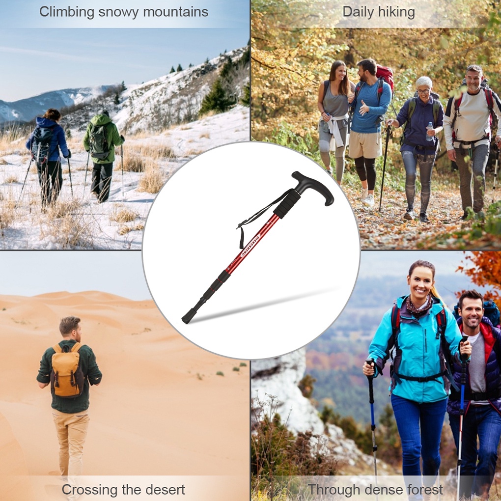 [Global] Trekking Poles Hiking Walking Sticks T Grip Mountaineering Backpacking Crutch Aluminum Alloy Anti-shock