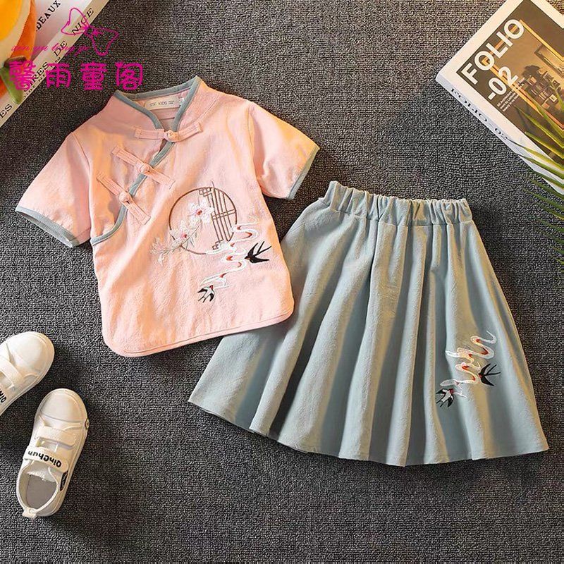Bộ Hán Phục Mùa Hè Bằng Cotton Lanh Phong Cách Trung Hoa Cổ Điển Cho Bé