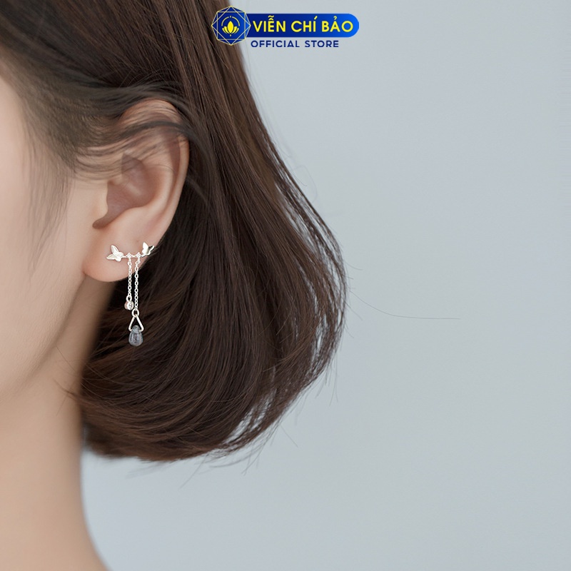 Bông tai bạc nữ cánh bướm giọt nước chất liệu bạc 925 thời trang phụ kiện trang sức Viễn Chí Bảo B400454