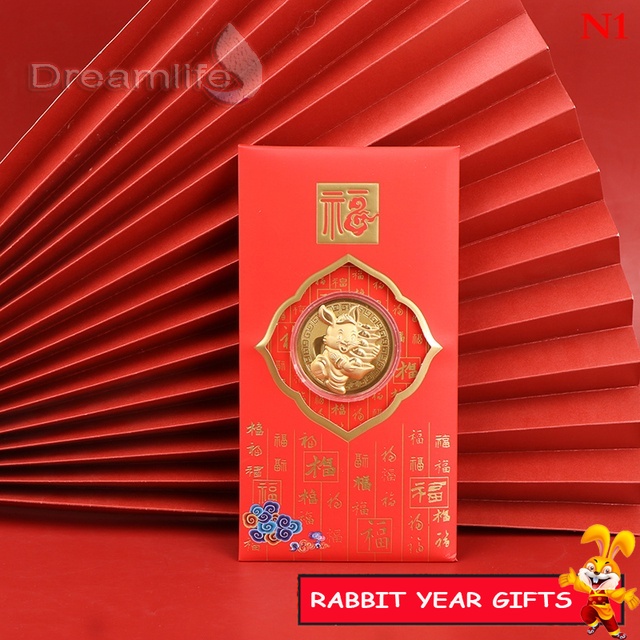 Set 2023 Túi Đựng Tiền Xu Mừng Năm Mới Họa Tiết Thỏ Sang Trọng