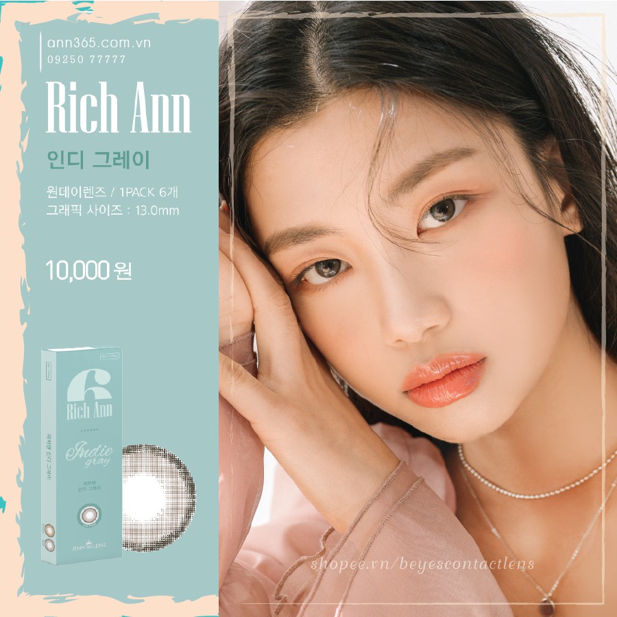 [𝟭 𝗚𝗘𝗧 𝟭] Áp Tròng Cận 1 Ngày Màu Xám Thạch Anh 0-8 Độ/Đeo 24h Rich Ann Indie Gray - Ann365 Lens