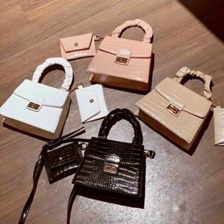 Túi xách nữ set 2 quai nhún khoá xoay