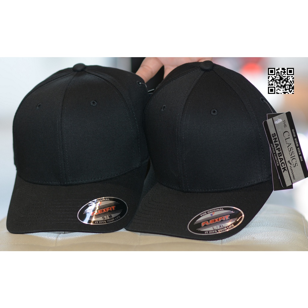 Nón bít đuôi màu đen size nhỏ chính hãng,mũ big size lưỡi trai pít đuôi ,Flexfit Baseball Black Cap