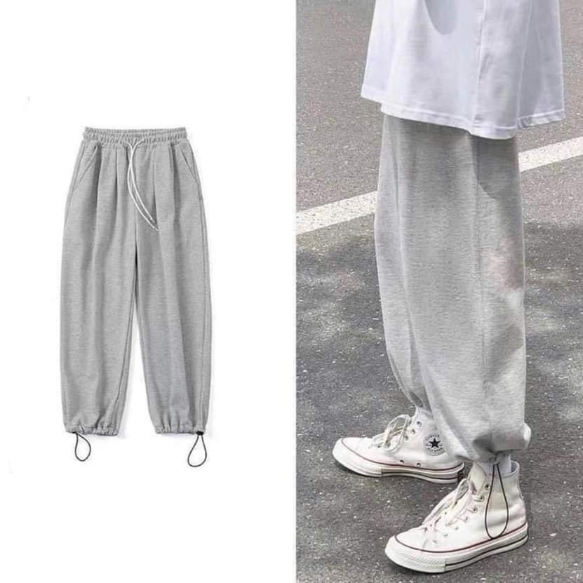 Quần nỉ bom Basic ống thụng kèm dây rút Unisex Nam nữ