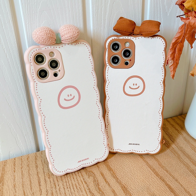 Ốp điện thoại da cừu mẫu mặt cười nơ cho iPhone 13Pro Max 13Pro 13 12ProMax 12Pro 12 11 Pro Max IX Xs Max XR 7 8 Plus | BigBuy360 - bigbuy360.vn