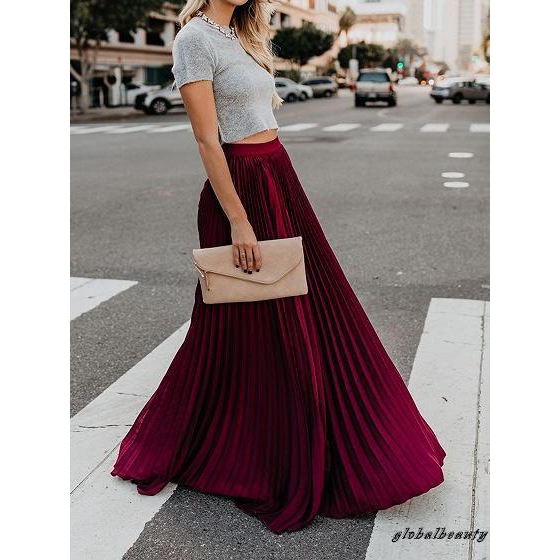 Váy voan dài , lưng cao , xếp li cho nữ