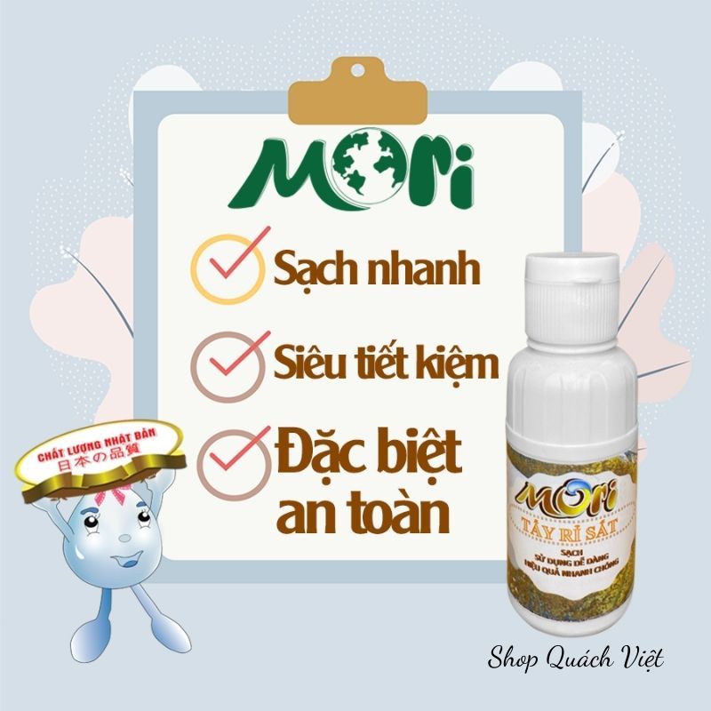 Tẩy rỉ sắt MORI - Tẩy sạch vết rỉ sắt trên quần áo, nhà tắm hay xử lý tồn dư hóa chất trên vải