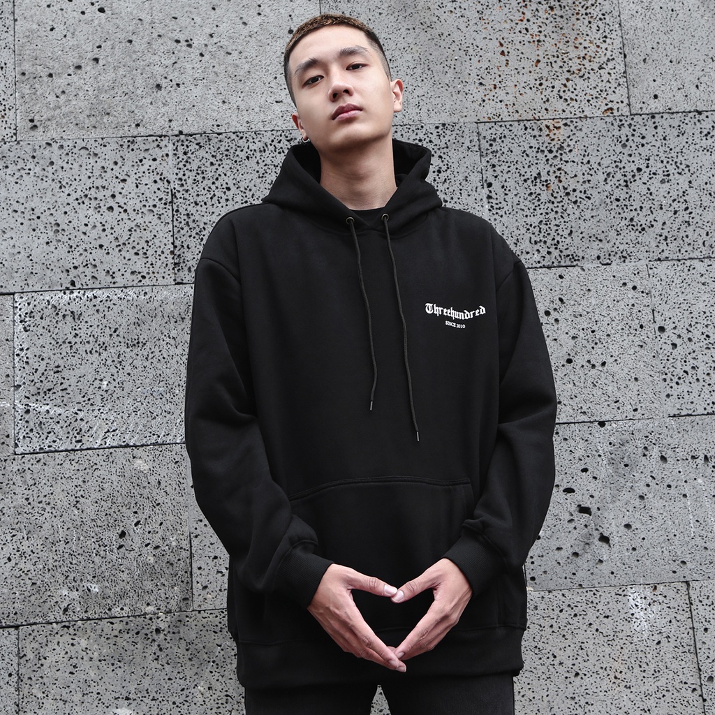 Áo Hoodie Fearless Màu Đen In Chữ Trắng Đơn Giản Chất Liệu Nỉ Bông Cotton