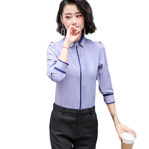 Áo sơ mi Polyester tay dài phong cách Hàn Quốc cổ Polo thanh lịch trẻ trung cho nữ