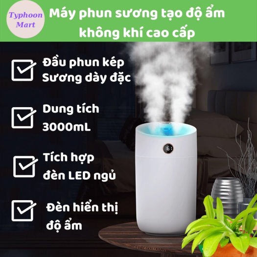 Máy Khuếch Tán Tinh Dầu Cỡ Lớn Phun Sương Cao Cấp Dung Tích 3000ml Máy Xông Tinh Dầu Đầu Phun Kép Không Gian Lớn