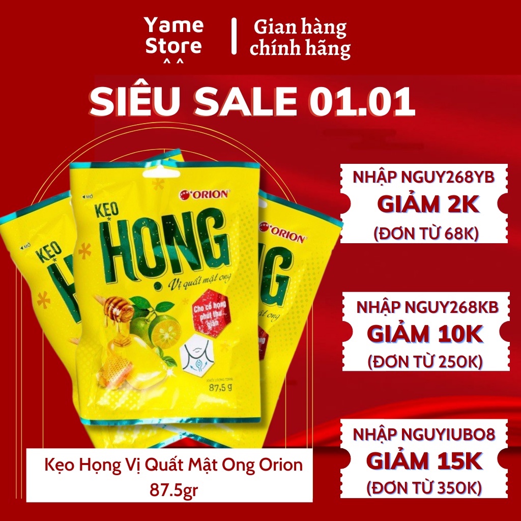 2 GÓI KẸO NGẬM HỌNG ORION VỊ QUẤT MẬT ONG GÓI 87,5g