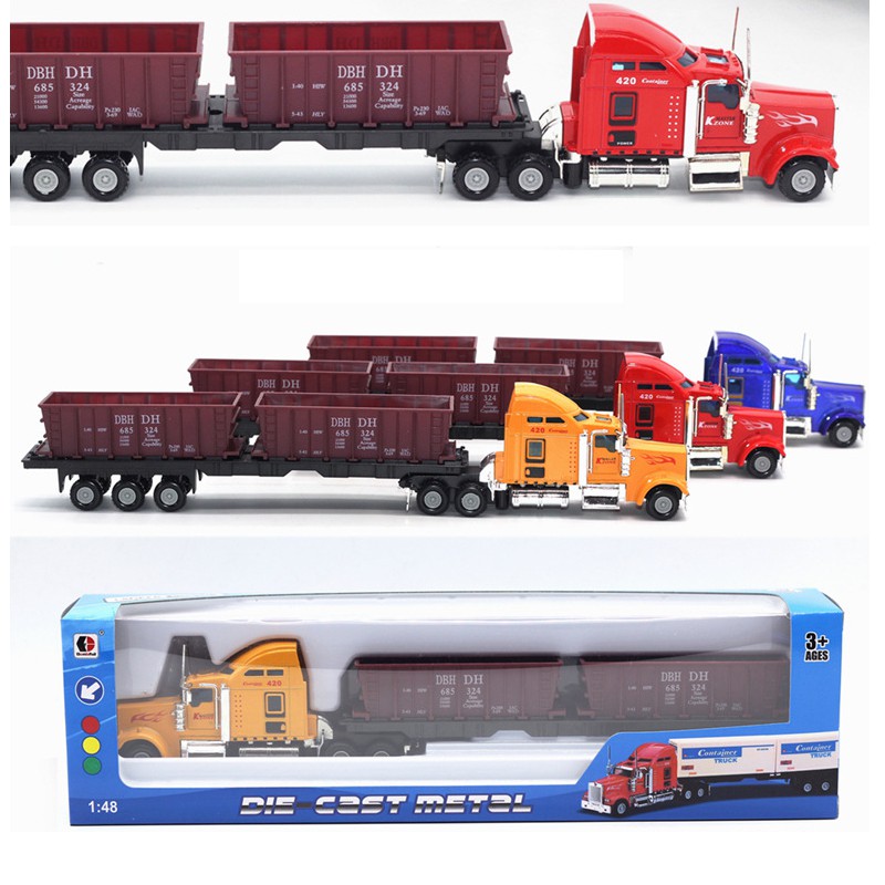 Xe mô hình container đầu kéo có thùng đôi chở hàng đồ chơi trẻ em tỉ lệ 1:48