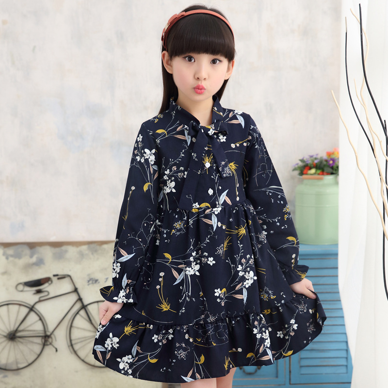 Đầm Dài Tay In Hoa Phối Nơ Xinh Xắn Dành Cho Nữ