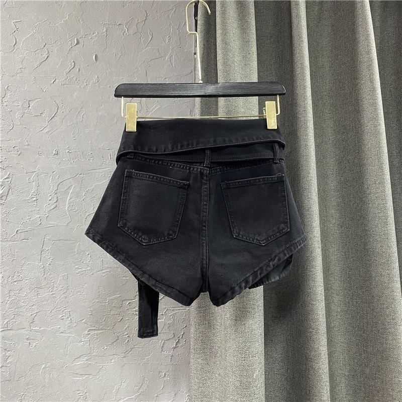 Quần Short Denim Đen Lưng Cao Dáng Chữ A Ống Rộng Thời Trang Xuân Hè Dành Cho Nữ 2022