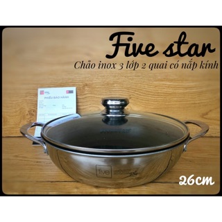 Chảo chống dính đáy liền 26cm 2 quai Nắp Kính