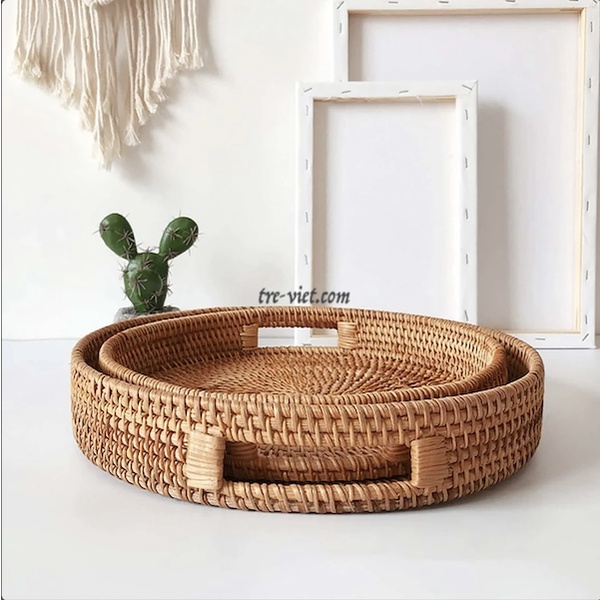Khay Mây Tròn Lớn 30cm/ 35cm Trang Trí Bàn Ăn - Rattan Tray | Tre Việt