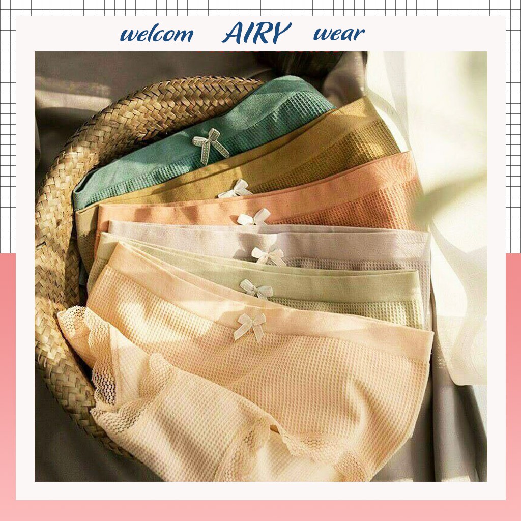 Quần Lót Nữ Cotton Xuất Nhật, Quần Chip Nữ Airy Wear Gắn Nơ Viền Ren