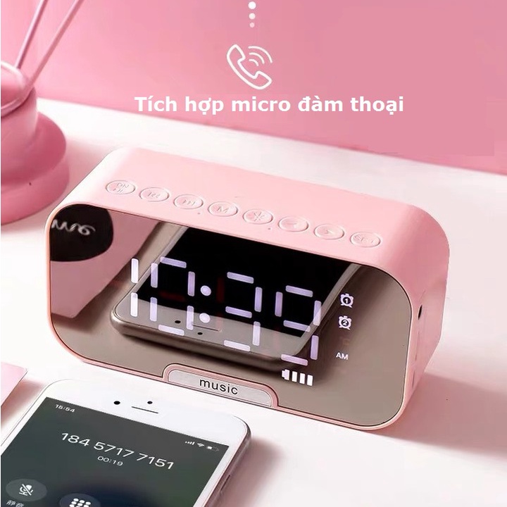 Loa bluetooth kiêm đồng hồ báo thức nghe đài FM màn hình tráng gương hiển thị đèn led G10