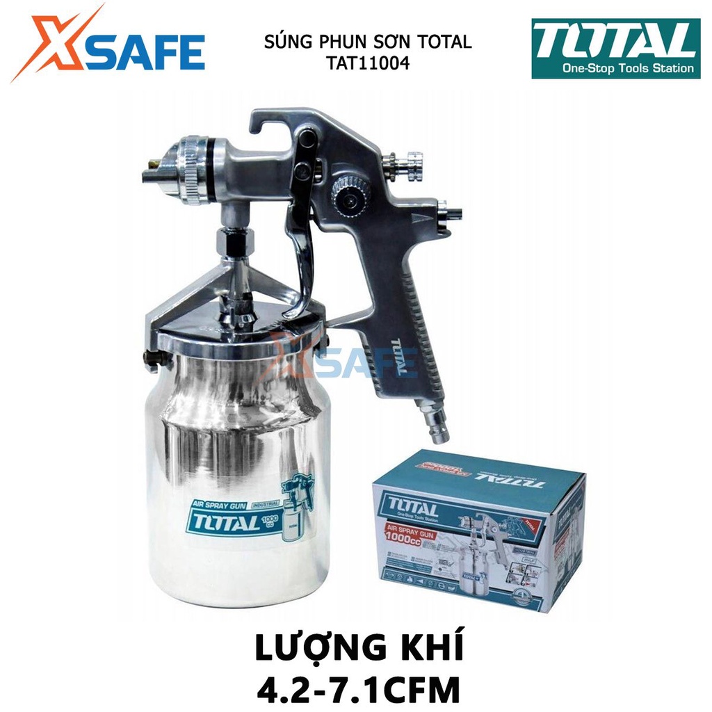 Bình phun sơn khí nén TOTAL TAT11004 đầu phun tiêu chuẩn 1.4mm, chiều rộng bình 180-250mm dung tích 1000cc, sơn nền bóng