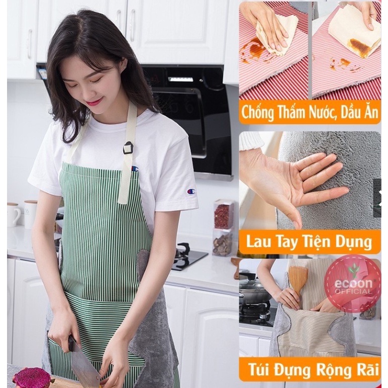 Tạp dề nấu ăn không thấm nước có túi trước bụng đựng đồ và khăn lau hai bên hông